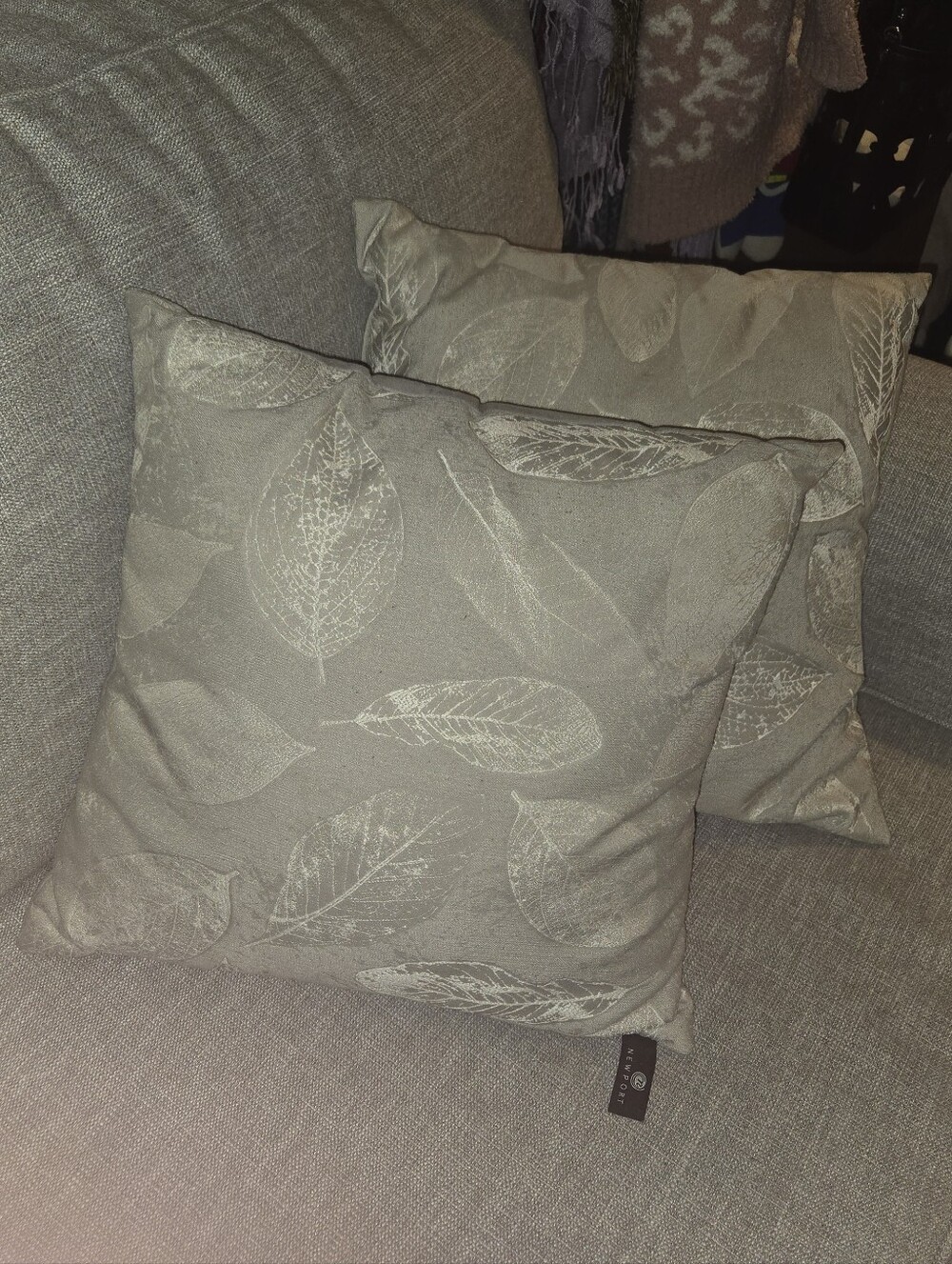 Newport Neutral Leaf Pattern Accent Pillow Pair - Taupe